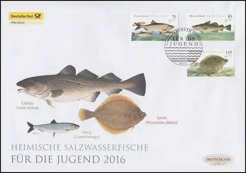 3255-3257 Heimische Salzwasserfische, Satz auf Schmuck-FDC Deutschland exklusiv