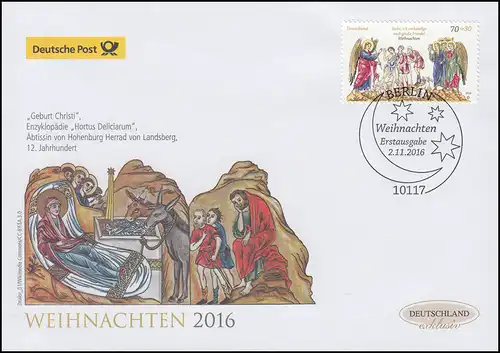3266 Weihnachten 2016, nassklebend, Schmuck-FDC Deutschland exklusiv
