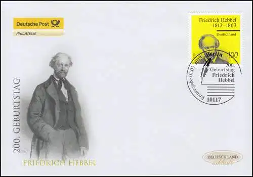 2990 Friedrich Hebbel, Schmuck-FDC Deutschland exklusiv