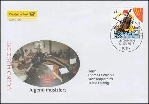 2991 Wettbewerb Jugend musiziert Cellistin, Schmuck-FDC Deutschland exklusiv