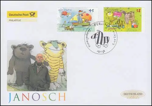 2992-2993 Dessins Janosch, autocollant, FDC de bijoux Allemagne exclusivement