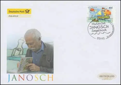 2995 bateau à voile dessin Janosch, autocollant bijoux FDC Allemagne exclusif