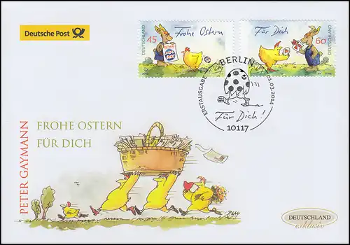 3063-3064 Geyermann-Cartoons Ostern, Satz auf Schmuck-FDC Deutschland exklusiv