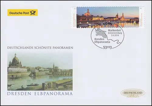 3073-3074 Elbpanorama Dresden, selbstklebend, Schmuck-FDC Deutschland exklusiv
