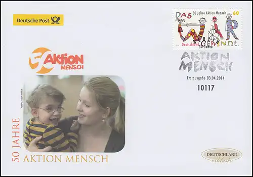 3072 Jubilé 50 ans d'action homme, Bijoux-FDC Allemagne exclusif