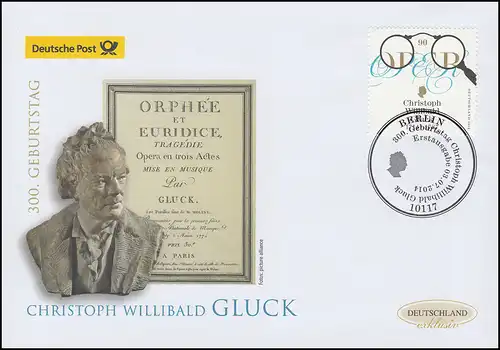3092 Komponist Christoph Willibald Gluck, Schmuck-FDC Deutschland exklusiv