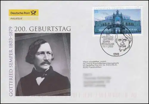 2371 Gottfried Semper - Semperoper Dresden, Schmuck-FDC Deutschland exklusiv