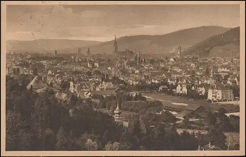 Ansichtskarte Freiburg (Breisgau) Panorama-Ansicht, 31.7.1922 nach Hornberg