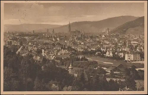 Carte de vue Fribourg (Breisgau) Vue panoramique, 31.7.1922 vers Hornberg