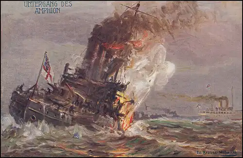 Ansichtskarte Der europäische Krieg 1914: Untergang des Amphion, ungebraucht