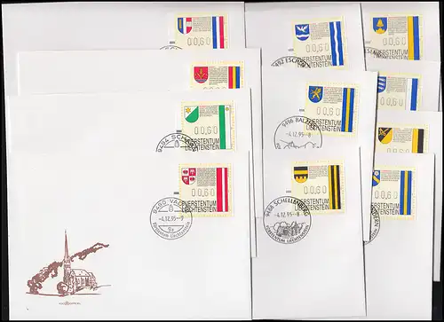 1-11 Liechtenstein-ATM 1995, 11 valeurs complètes, ensemble sur 11 bijoux FDC