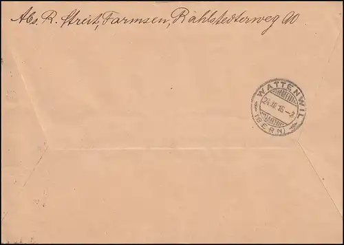 Trou de l'entreprise K&B NfJ. Germania 40 Pf EF sur lettre R HAMBURG 1916 en Suisse