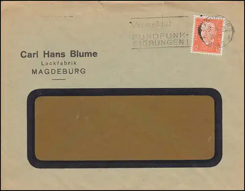 Firmenlochung CHB auf Hindenburg 12 Pf Fensterbrief MAGDEBURG 9.2.32
