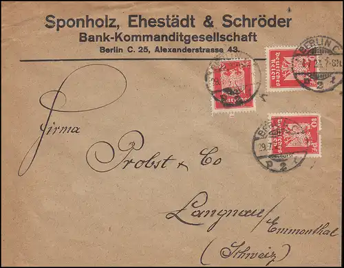 Trou de l'entreprise SES sur Reichsadler 20 Pf comme MeF sur lettre étrangère BERLIN 29.7.24