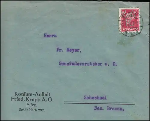 Firmenlochung K.A.K. auf Friedrich der Große 10 Pf. EF auf Brief ESSEN 26.4.27