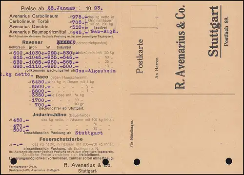 Firmenlochung R.A. & Co auf Posthorn 5 Mark MeF Drucksache STUTTGART 26.1.23