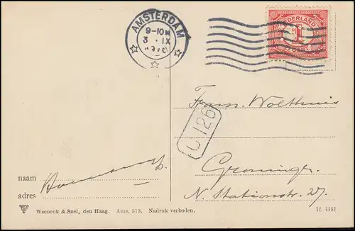 Perforation/Perfin K à 50 points 1 centimètre Carte de vue Panorama d'Amsterdam