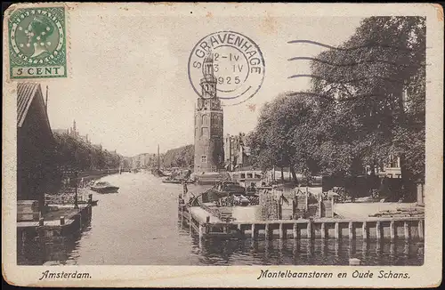 Perfin K sur 151 Wilhelmina AK Montelbaan-Turm, S'GRAVENHAGE 1925