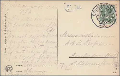 Trou de l'entreprise/Perfin S à 151 Wilhelmina AK Salle de chevaliers, SCHEVENINGEN 30.6.30