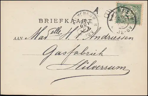 Firmenlochung/Perfin K auf 52 Ziffer auf Foto-AK Dampfer aus KAMPEN 20.10.1901