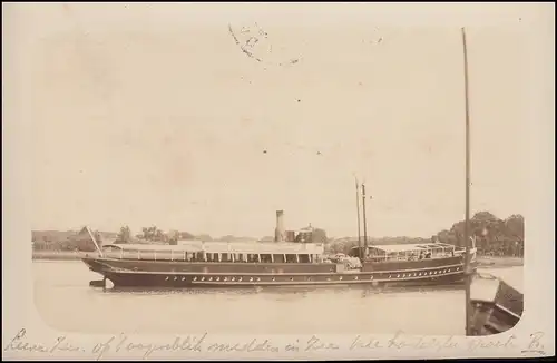 Firmenlochung/Perfin K auf 52 Ziffer auf Foto-AK Dampfer aus KAMPEN 20.10.1901