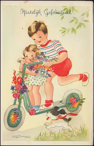 Trou de l'entreprise/Perfin K sur le chiffre 4 centimes sur l 'anniversaire AK, AMSTERDAM 22.11.60