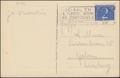 Trou de l'entreprise/Perfin K à 469 chiffres sur les portes de crieur AK, AMSTERDAM 11.6.48