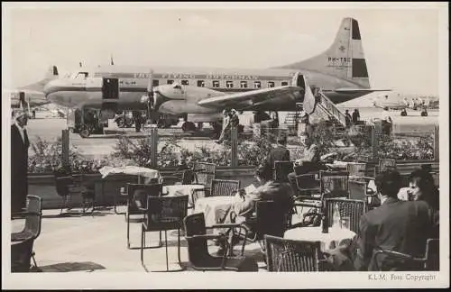 Firmenlochung/Perfin K auf 469 Ziffer auf AK KLM, LUCHTHAVEN SCHIPHOL 18.4.54
