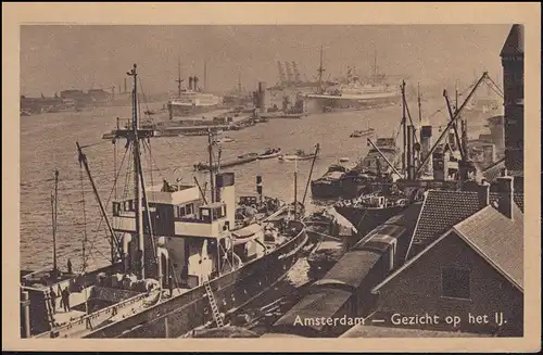Firmenlochung/Perfin S.B. auf 469 Ziffer auf AK Im Hafen von AMSTERDAM 4.8.49