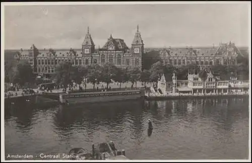 Perçage/Perfin K à 469 chiffres sur AK Amsterdam Centraal Station, vers 1950