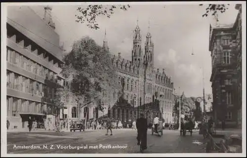 Firmenlochung/Perfin K auf 469 Ziffer auf AK Amsterdam Postamt HILVERSUM 19.3.47