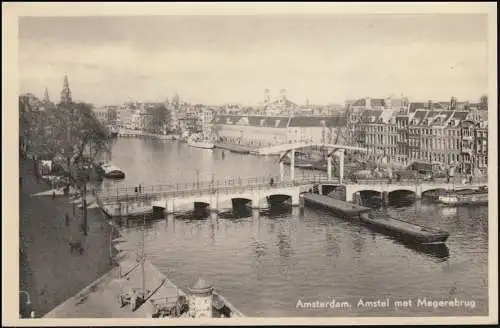 Firmenlochung/Perfin K nur halb auf 614 Ziffer, AK Magerebrug AMSTERDAM 28.8.58