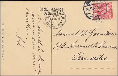 Perforation/Perfin K sur 54 Wilhelmina sur AK Singel, AMSTERDAM 25.11.09