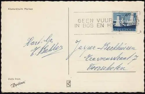 Trou de l'entreprise/Perfin K sur 790 Limbourg sur AK Klederdracht Marques AMSTERDAM 1963