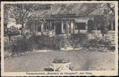 Firmenlochung/Perfin S auf 281 Taube auf Ansichtskarte Teehaus, S'GRAVENHAGE