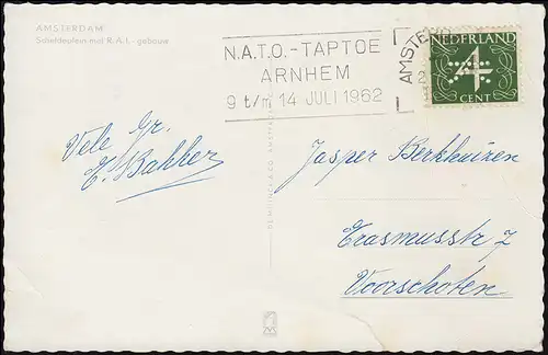 Trou de l'entreprise/Perfin K à 471 chiffres sur AK Scheldeplein, AMSTERDAM 1962