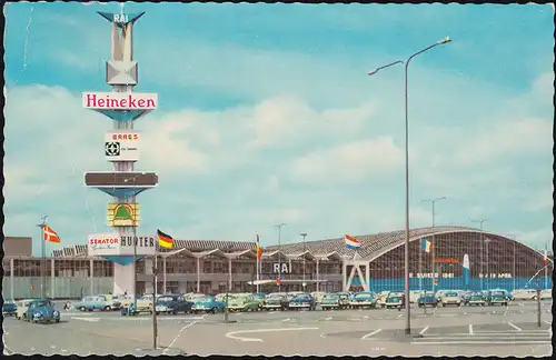 Firmenlochung/Perfin K auf 471 Ziffer auf AK Scheldeplein, AMSTERDAM 1962