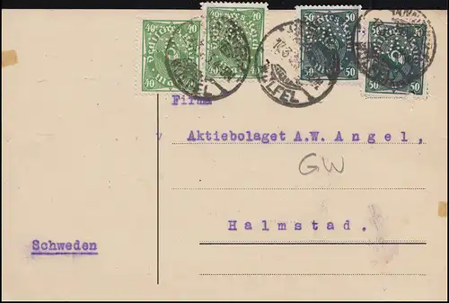 Firmenlochung GW auf Posthorn-Mischfrankatur Postkarte HANNOVER-WÜLFEL 17.3.23