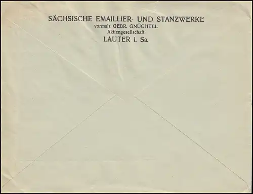 Firmenlochung SEL auf Hindenburg 12 Pf. EF auf Brief AUE (SACHSEN) 10.2.34