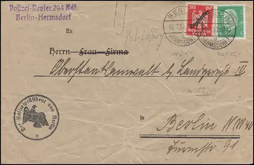 Loque POL B 13 à 411 avec le timbre MiF Lettre locale BERLIN-HERMSDORF 18.7.30