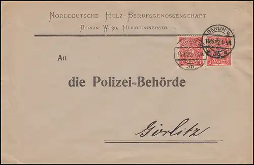 Firmenlochung HOLZ auf 225 Posthorn 3 Mark als MeF auf Brief BERLIN 14.10.22
