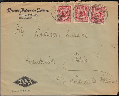 Trou de société DAZ sur les modèles de couvercle de panier 10 Pf. MeF Lettre étrangère BERLIN 22.3.24