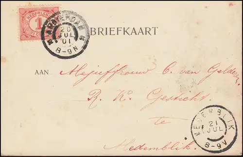 Firmenlochung/Perfin K auf 50 Ziffer auf AK Nymegen Panorama AMSTERDAM 20.6.1901
