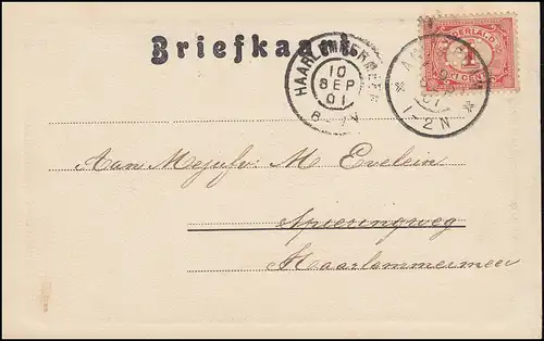 Firmenlochung/Perfin K auf 50 Ziffer EF auf AK Willemspoort AMSTERDAM 9.9.1901