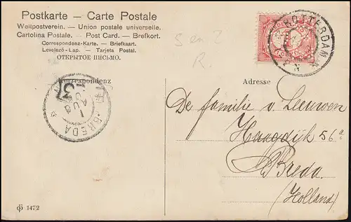 Firmenlochung/Perfin S&ZR auf 50 Ziffer auf AK Frau mit Kind ROTTERDAM 1.8.1906