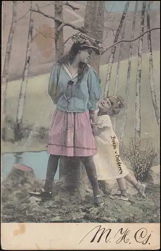 Firmenlochung/Perfin S&ZR auf 50 Ziffer auf AK Frau mit Kind ROTTERDAM 1.8.1906
