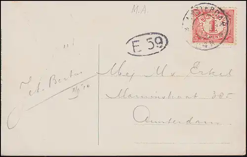 Trou de l'entreprise/Perfin M.A. tête à 50 chiffres sur AK, AMSTERDAM 1911