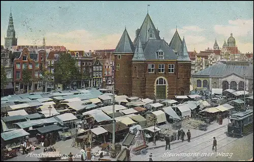 Trou de société/Perfin K à 52 chiffres sur AK Nieuwmarkt met Waag AMSTERDAM 5.6.07