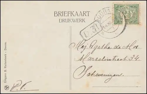 Firmenlochung/Perfin 2 auf 52 Ziffer auf AK Teich bei Schoonoord DOORN 14.9.