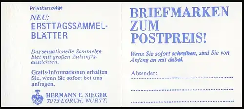 11eb MH BuS 1980, t tiefer, mit PLF XIX, postfrisch **